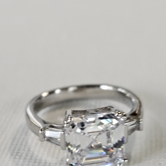 Assher Cut Lustro Stella Finest CZ Ring in Platinum over Sterling Silver Sz 9! - Picture 12 of 12